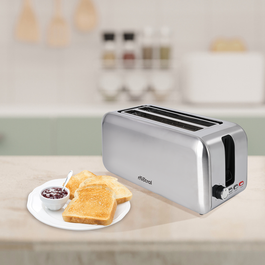 Mistral 4 Slice Toaster BT353 - Stainless Steel - 384mm x 179mm x 165mm - Even Toasting – view 2 - Auzzistore
