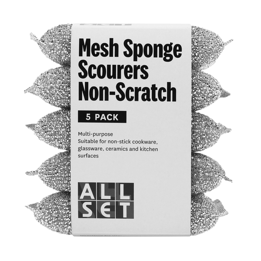 All Set Mesh Sponge Scourer 5 Pack - 180mm x 25mm x 120mm - Silver - Non-Scratch