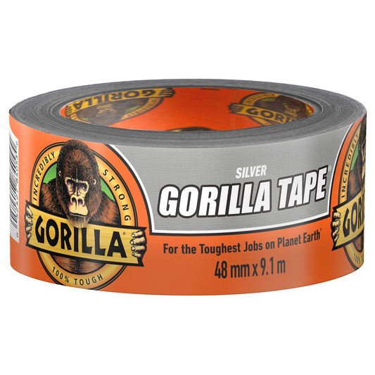 Gorilla Silver Cloth Tape - 48mm x 9m - Strong Adhesive - Weather Resistant