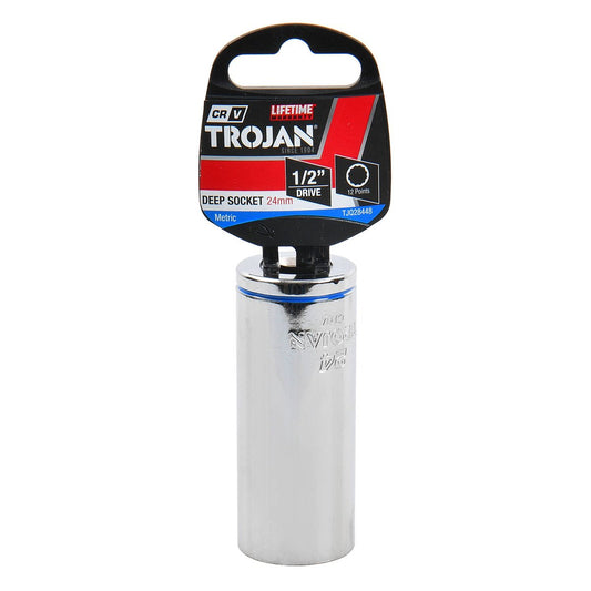 Trojan 24mm Deep Socket 1/2" Drive - Polished Chrome Vanadium - 12 Point - Lifetime Warranty – view 2 - Auzzistore