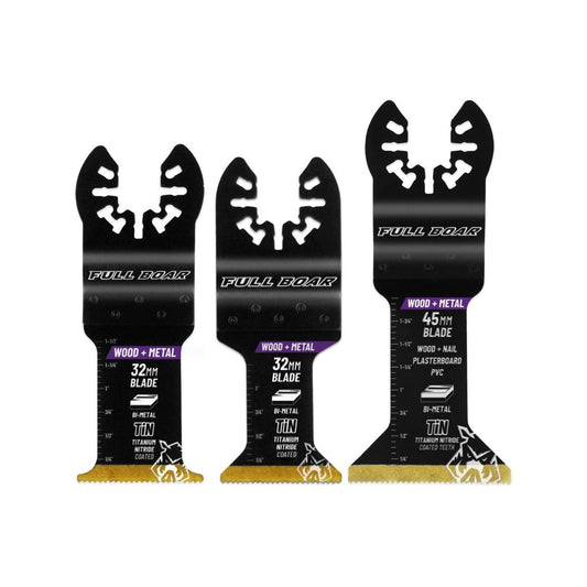Full Boar Wood Metal Plunge Cut Multi Tool Blades 3 Pack - 32mm & 45mm - Bi-Metal Construction - Auzzistore