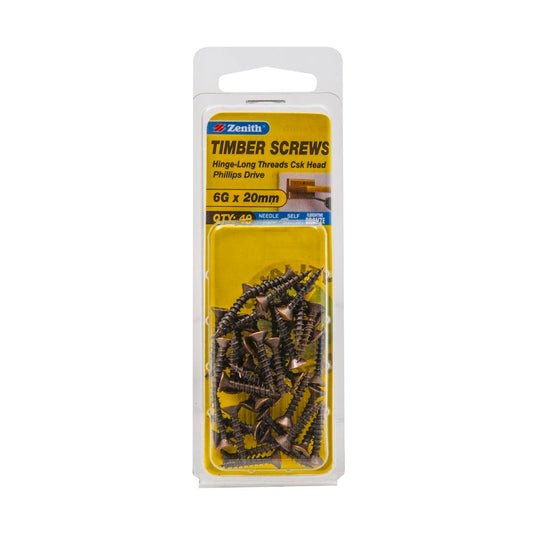 Zenith Timber Screws - 6g x 20mm - Florentine Bronze - Countersunk Head - 40 Pack - Auzzistore
