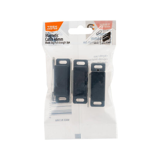 Taskmaster Magnetic Door Catch - 46mm - Black - Plastic - 3 Pack - Auzzistore