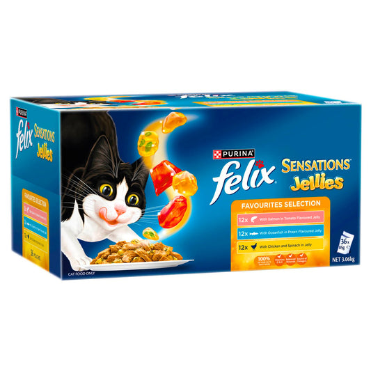 Felix Sensations Jellies Favourites Wet Cat Food 85g x 36 Pack - Complete Nutrition