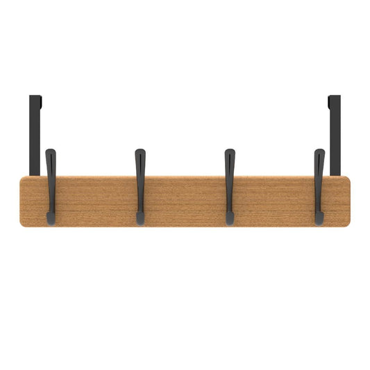 Mode 4 Bamboo Over Door Hanger - 5 Black Hooks - 450mm x 70mm x 45mm