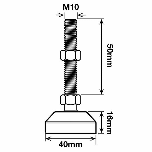 Richmond Levelling Foot - 40mm x M10 - Zinc Plated - Adjustable – view 2 - Auzzistore