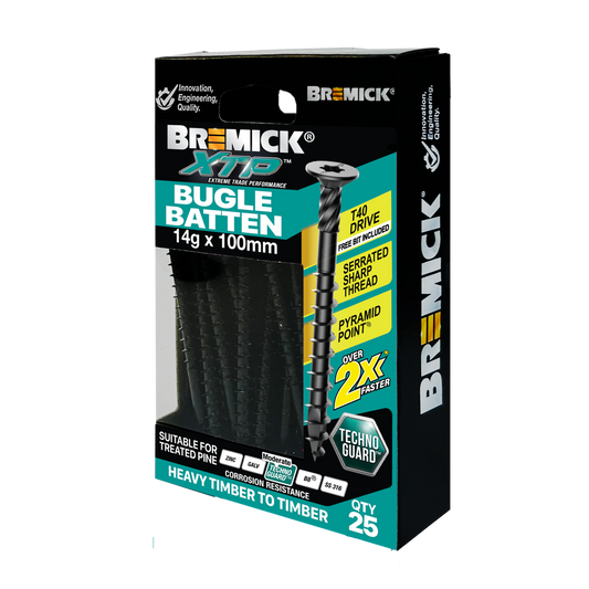 Bremick XTP Bugle Batten 14g x 100mm Black - 25 Pack - Fast Installation - Auzzistore