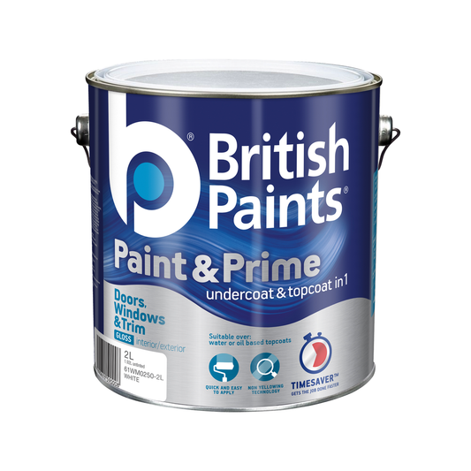 British Paints Paint & Prime - 2L - Gloss - Non-Yellowing Technology - Auzzistore