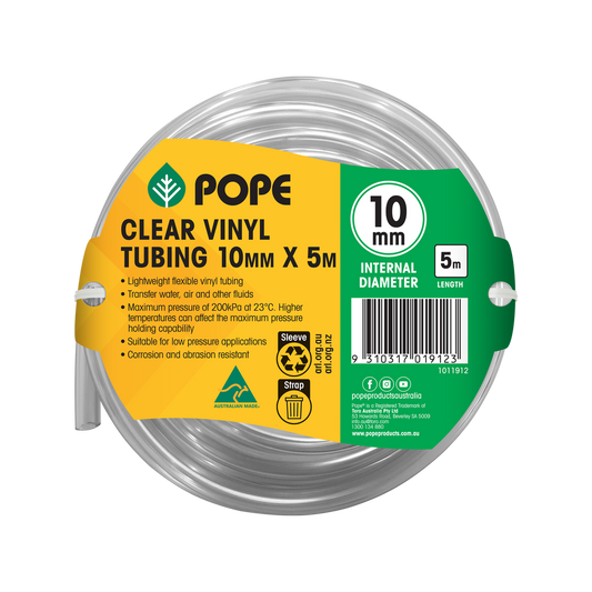 Pope Clear Vinyl Tubing - 10mm x 5m - Lightweight, Flexible, PVC - Auzzistore