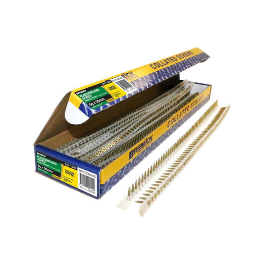 Bremick Collated Screws - 6g x 25mm - Zinc Yellow - 1000 Pack - Coarse Thread - Auzzistore