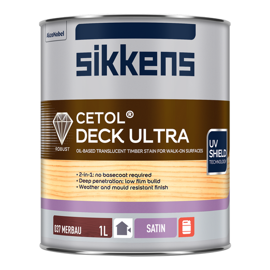 Sikkens 1L Merbau Cetol Deck Ultra - Protective Decking Finish - Satin - Auzzistore