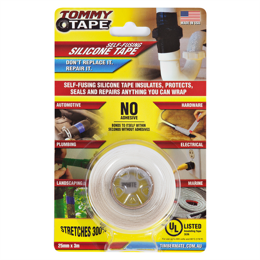 Tommy Tape Specialty Tape 25mm x 3m White - Self-Fusing, Waterproof Seal