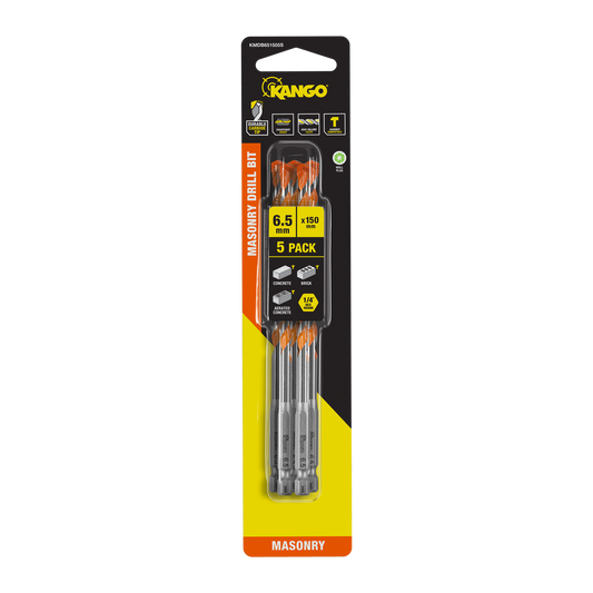 Kango Masonry Drill Bit 5 Pack - 6.5mm x 150mm - Durable Carbide Tip - Auzzistore