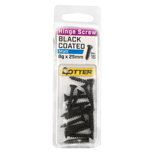 Otter 8 x 25mm Black Coated Hinge Screws 16 Pack - Countersunk - Self-Drilling - Auzzistore