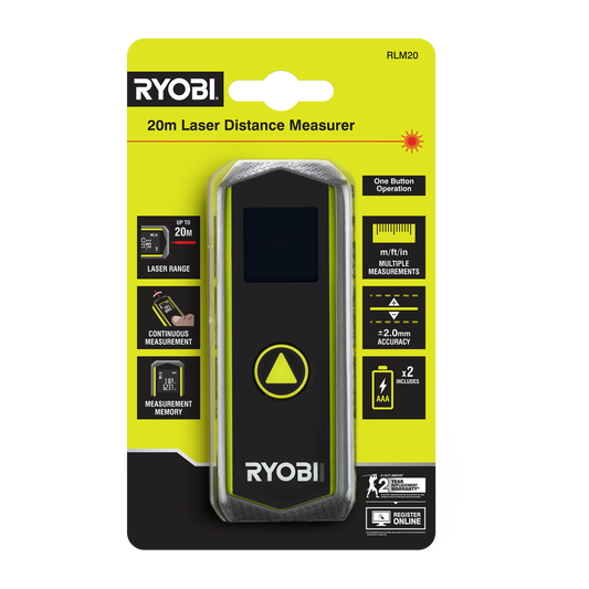 Ryobi 20m Laser Distance Measurer - Accurate Measurement Tool - Compact Design - Auzzistore