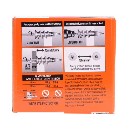 Ramset Nylon Wallmate Plasterboard Anchor with Screws 20 Pack - 75mm x 70mm - Easy Installation - Non-Conductive – view 2 - Auzzistore