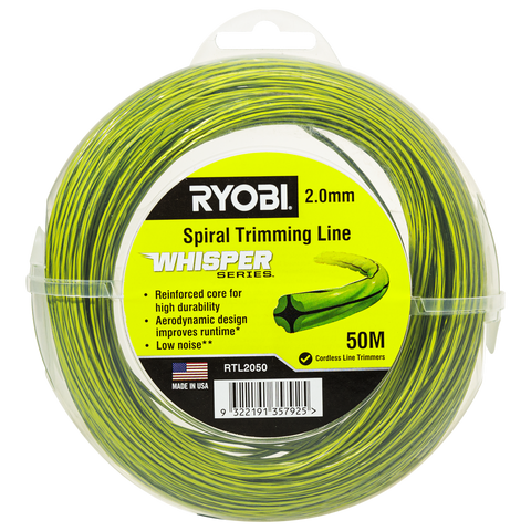 Ryobi Whisper Series Trimming Line - 2mm x 50m - Durable & Quiet Operation - Auzzistore