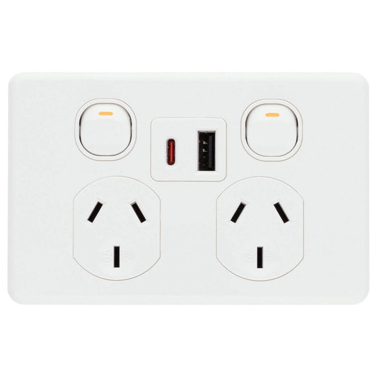 Deta x6 Double Power Point with USB A+C PD30W - 2 Outlets - 50mm x 74mm x 115mm - Auzzistore