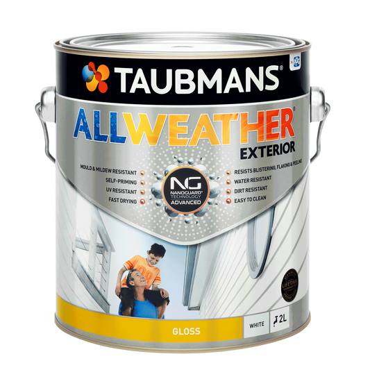 Taubmans 2L White Gloss All Weather Exterior Paint - Water Based - Mould Resistant - Auzzistore