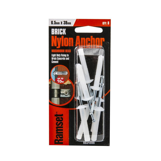 Ramset Nylon Anchor 6.5mm x 38mm 8 Pack Easy Install Durable - Auzzistore