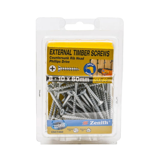 Zenith Galvanised Countersunk Rib Head Timber Screws 10mm 50 Pack - Auzzistore