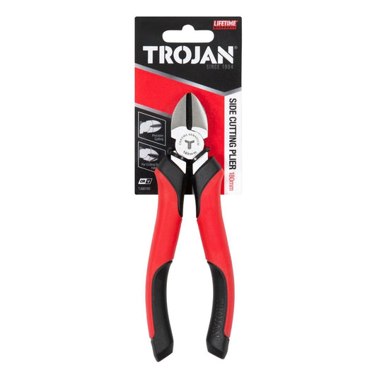 Trojan 180mm Side Cutting Plier - Chrome Vanadium Steel - Red and Black - Auzzistore