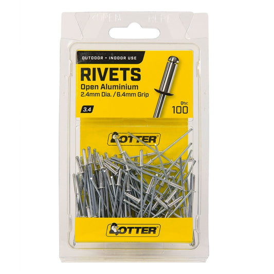 Otter 2 Open Aluminium Blind Rivets - 100 Pack - 4 x 6.4 mm - Lightweight - Auzzistore