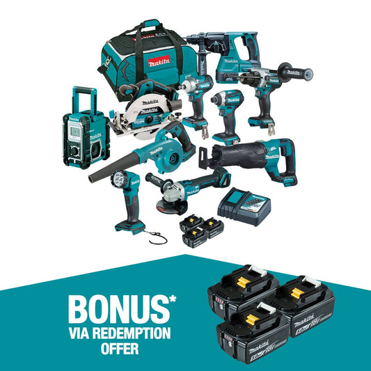 Makita Brushless 10 Piece Combo Kit DLX1042TX1 - 18V - 3 Batteries - Tool Bag
