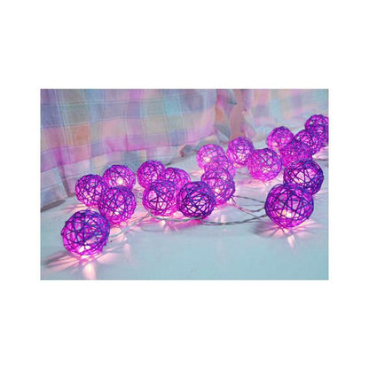 1 Set of 20 LED Cassis Purple 5cm Rattan Cane Ball Battery Powered String Lights Christmas Gift Home Wedding Party Bedroom Decoration Table Centrepiece