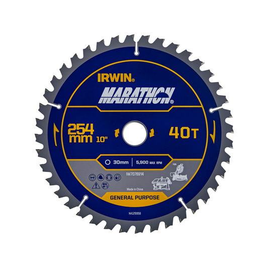 Irwin 254mm 40t Marathon Circular Saw Blade - Tungsten Carbide - Durable