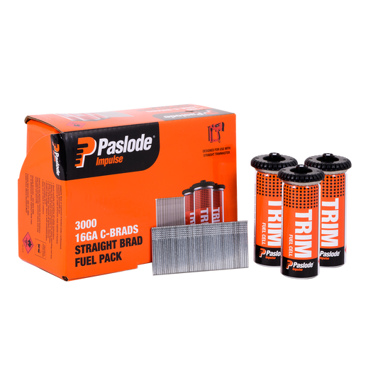 Paslode 38 x 1 6mm c38 Impulse Brad with Fuel - 3000 Pack - Zinc Plated - Auzzistore