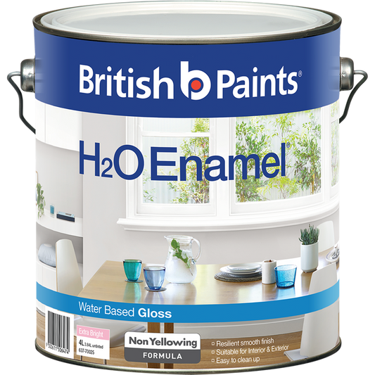 British Paints H2O Enamel Paint 4L Extra Bright Gloss Durable Finish