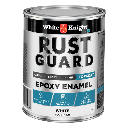White Knight Rust Guard Epoxy Enamel Paint 1L - White Flat - UV-Resistant - Auzzistore
