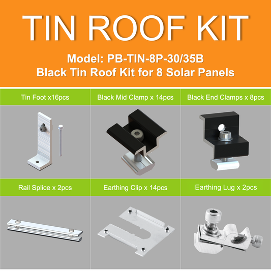 Black Tin Kit 30 35mm - Solar Panel Mounting Kit for 8 Panels - Black – view 2 - Auzzistore