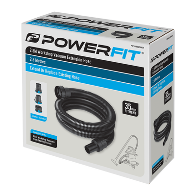 Powerfit Workshop Vacuum 2 5m Extension Replacement Hose - Black - Durable Flexibility