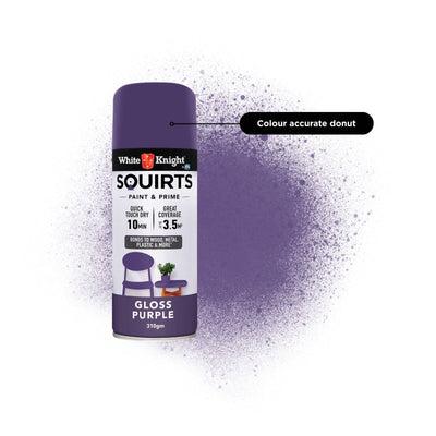 White Knight Squirts Purple Gloss Spray Paint 310g Solvent Based Durable