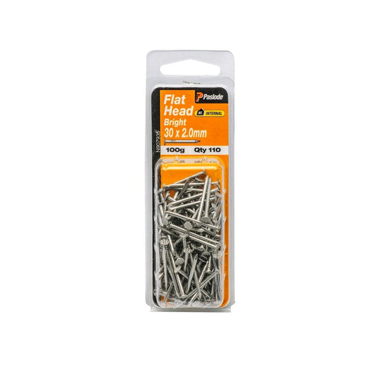 Paslode Flat Head Nails 30mm Bright Steel 110 Pack Durable Use - Auzzistore