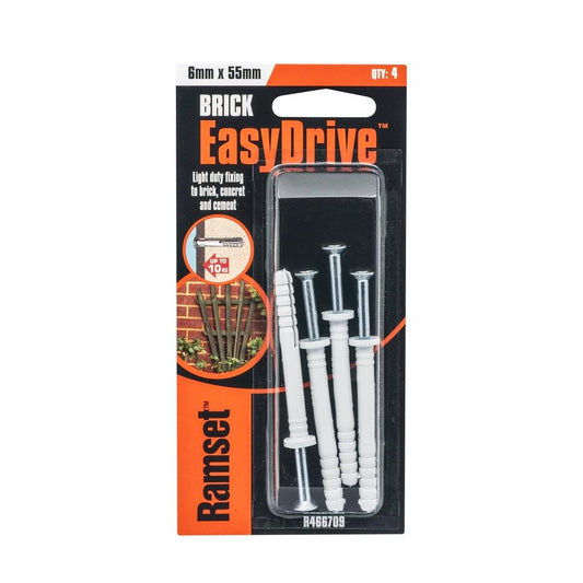 Ramset Easydrive Masonry Anchor - 6mm x 55mm - Carbon Steel - Removable - 4 Pack - Auzzistore