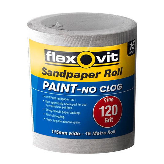 Flexovit 120 Grit Sandpaper Roll 115mm x 15m Paper No Clog Benefit - Auzzistore