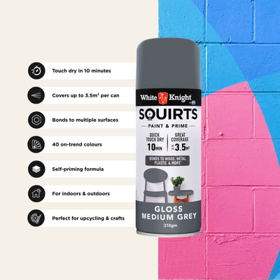 White Knight Squirts Medium Grey Gloss Spray Paint 310g Durable Finish