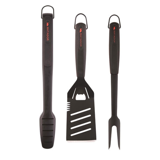 Matador Black BBQ Tool Set - 3 Piece - Stainless Steel - Non Stick