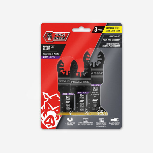 Full Boar Wood Metal Plunge Cut Multi Tool Blades 3 Pack - 32mm & 45mm - Bi-Metal Construction – view 2 - Auzzistore