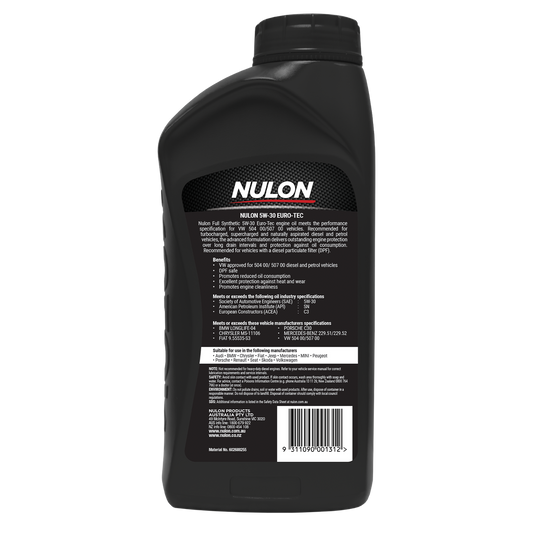 Nulon Full Synthetic 5W-30 Euro Tec Engine Oil - 1L - Excellent Heat Protection – view 2 - Auzzistore