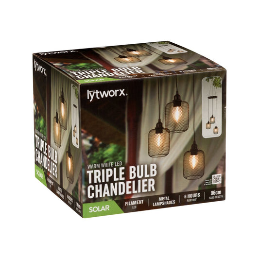 Lytworx Solar Triple Bulb Chandelier Lights 96cm - Warm White - Black - Auzzistore