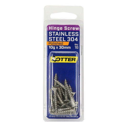 Otter 10 x 30mm Polished Stainless Steel 304 Hinge Screws - 16 Pack - Auzzistore