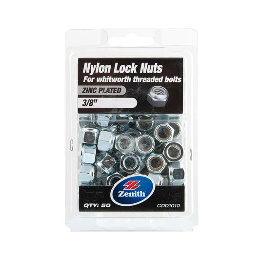 Zenith Nylon Lock Nut - 3/8" - 50 Pack - Zinc Plated - Internal Use - Auzzistore