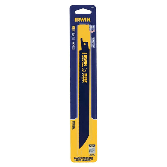 Irwin Bi Metal Reciprocating Saw Blade 5 Pack 8" 18tpi Black