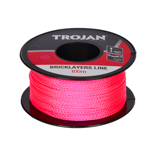Trojan 100m Pink Brickline - 8-Strand Braided Nylon - High Visibility - Auzzistore