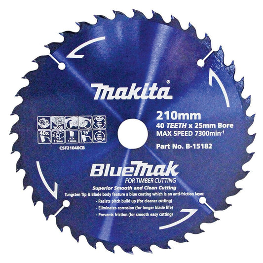 Makita 210mm 40t Bluemark Circ Saw Blade B-15182 - Tungsten Carbide - Precision Cutting