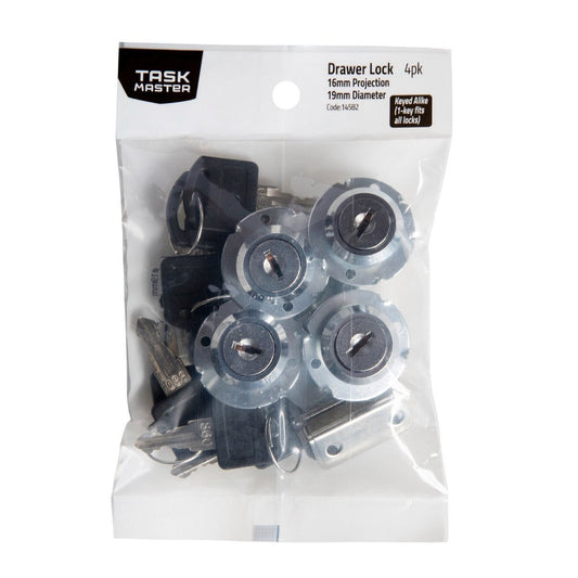 Taskmaster Drawer Lock Keyed Alike 4 Pack 19x16mm Steel - Auzzistore